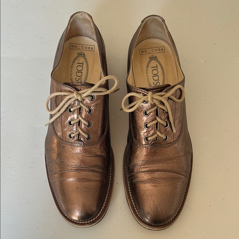 Tod's Bronze/Copper Leather Oxford Shoes Classic Style
